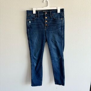 Madewell 10 Inch High Rise Skinny Jeans Distressed Hem Exposed Buttons